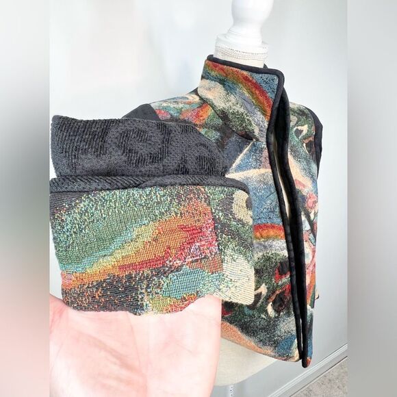 VTG Tzeadle Pasadena Tapestry Art To Wear Cropped Jacket Open Front Size P - Picture 5 of 15